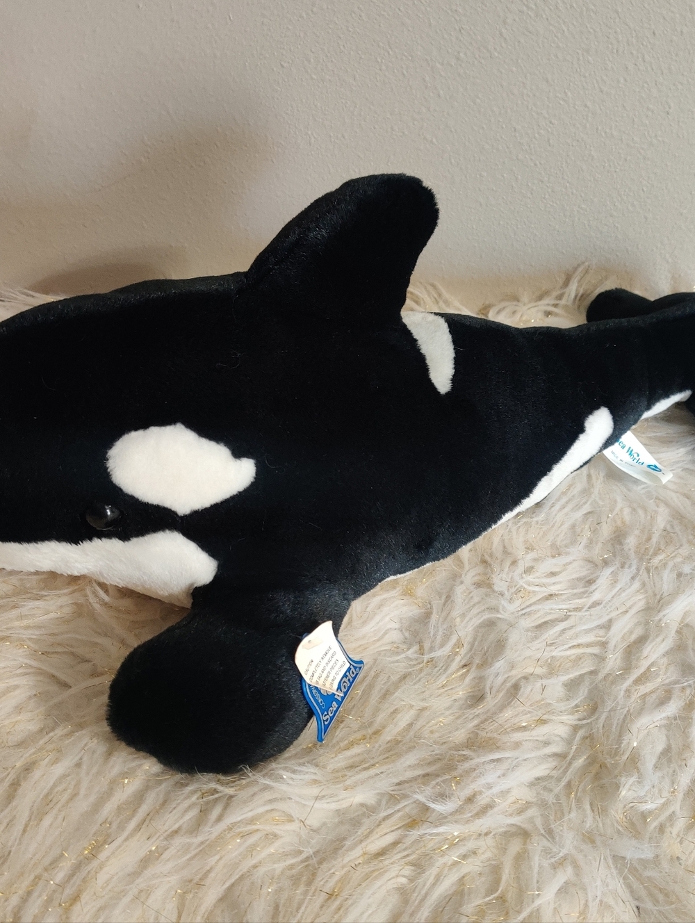 SeaWorld Plush Vintage Shamu killer Whale Orca Fish Stuffed Animal Black 18" new